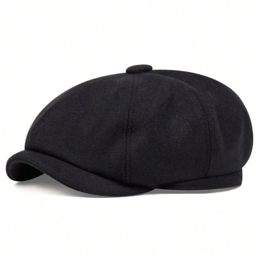 Classic Black Wool Newsboy Cap